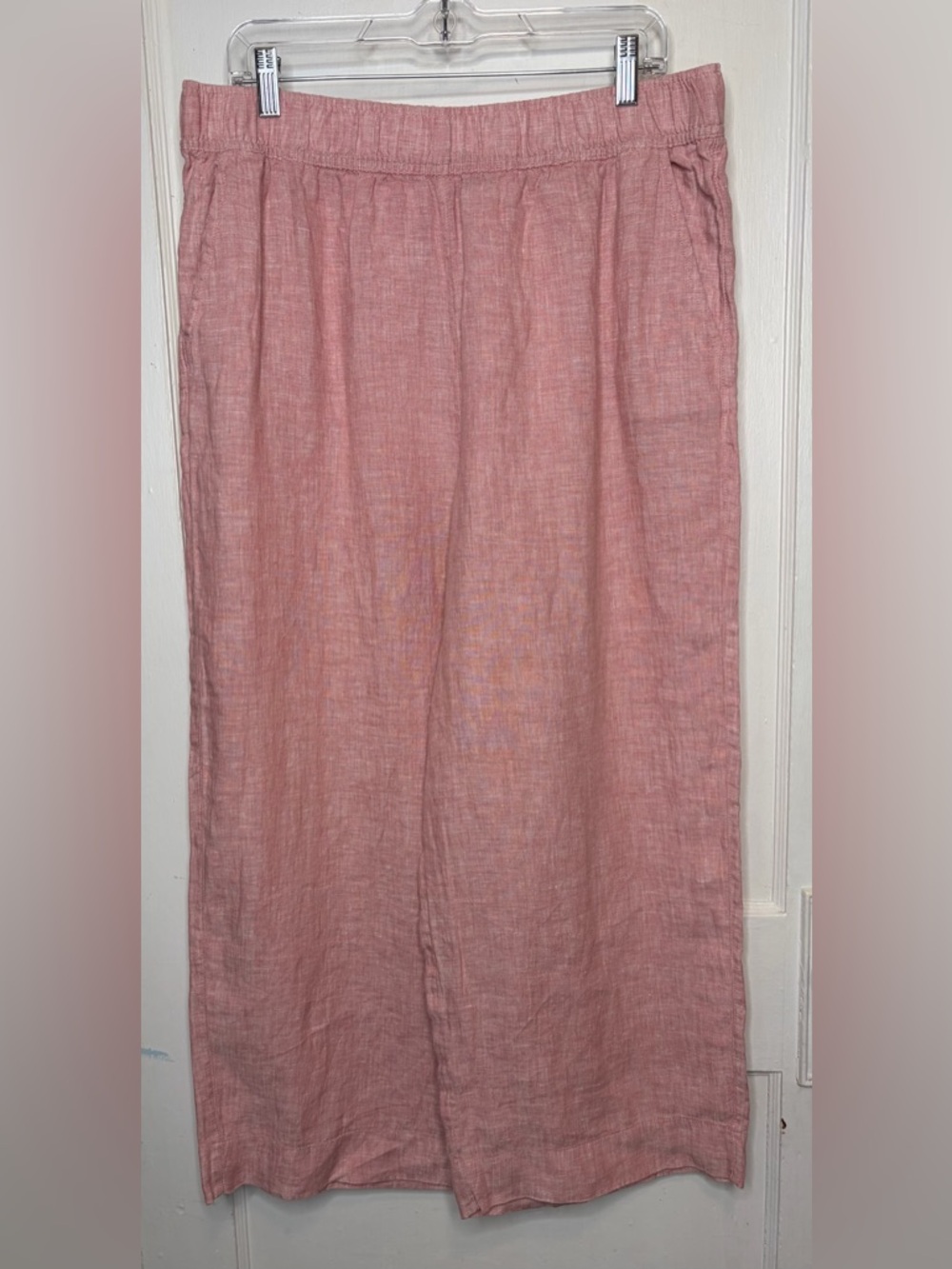 TAHARI Pink 100% Flax Linen Wide Leg Cropped Pull On Pants Lagenlook Boho Sz XL